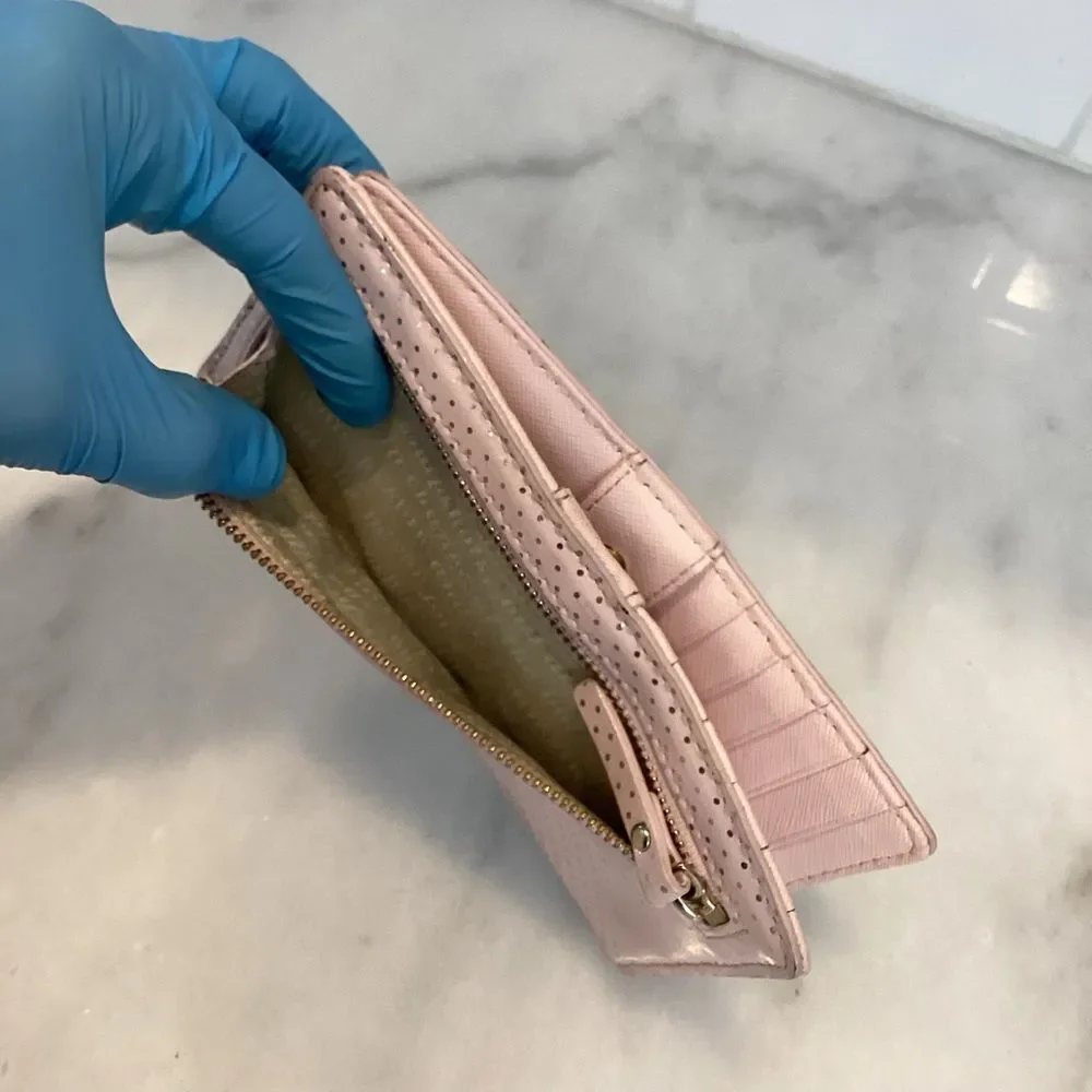 Kate Spade Wallet Pink Leather Polka Dot Patent Sleek Slim Full Sized Wallet